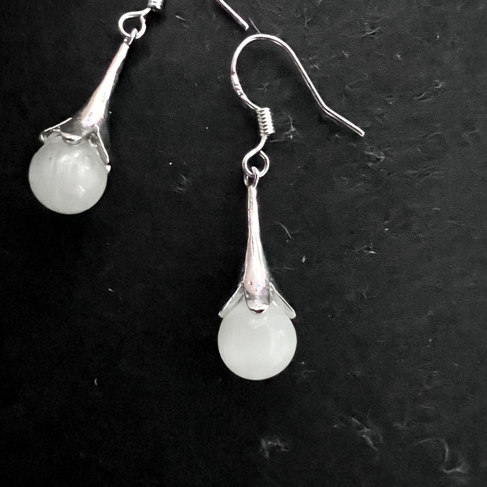 Elegant Silver and Faux Opal Drop Earrings